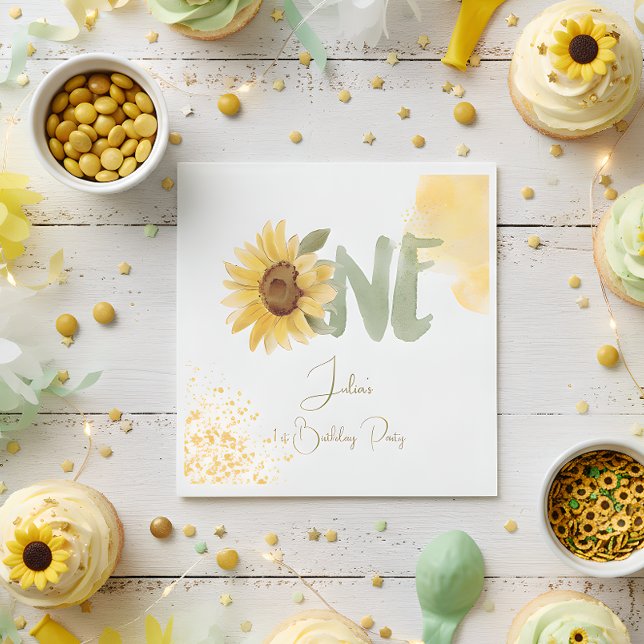 Watercolor sunflower first Birthday Napkins (Creator Uploaded)
