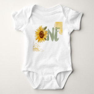 Watercolor sunflower first Birthday one Baby Bodysuit