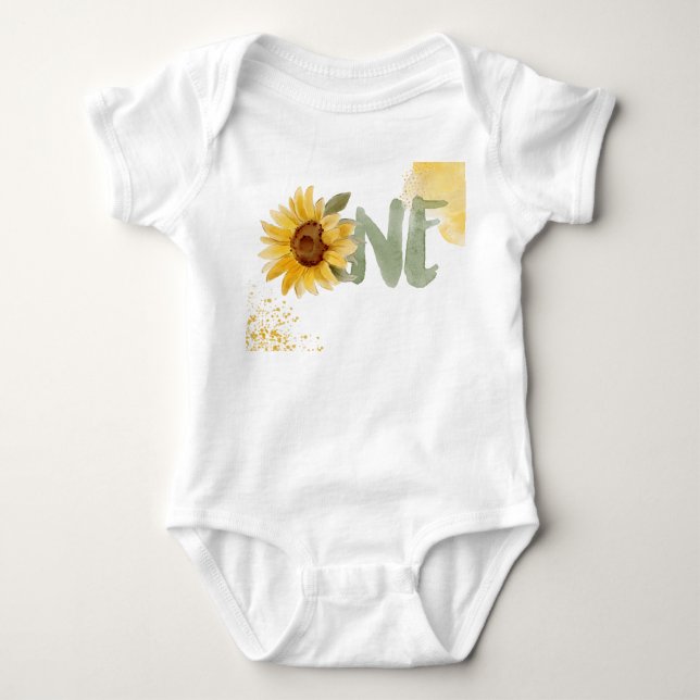 Watercolor sunflower first Birthday one  Baby Bodysuit (Front)