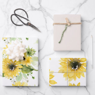 Watercolor Sunflower First Birthday Wrapping Paper Sheets
