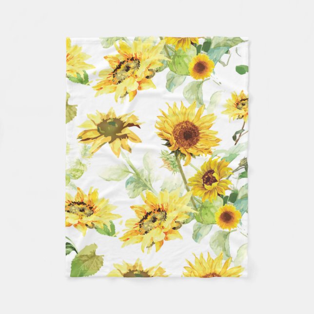 Watercolor Sunflower Fleece Blanket (Front)
