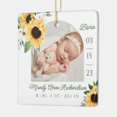 Watercolor Sunflower Floral Baby Birth Stats Photo Ceramic Ornament (Left)