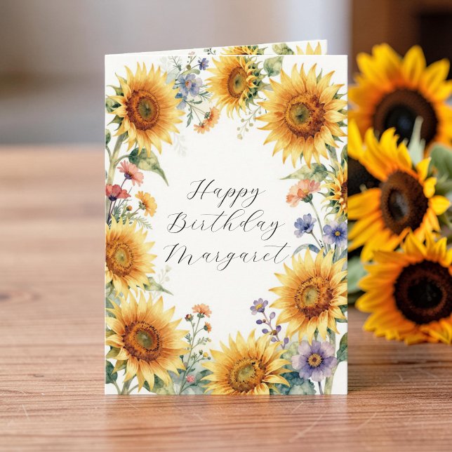 Watercolor Sunflower Floral Birthday Greeting  Card (Creator Uploaded)