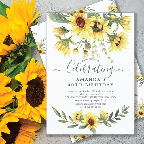 Watercolor Sunflower Floral Birthday Party Invitation