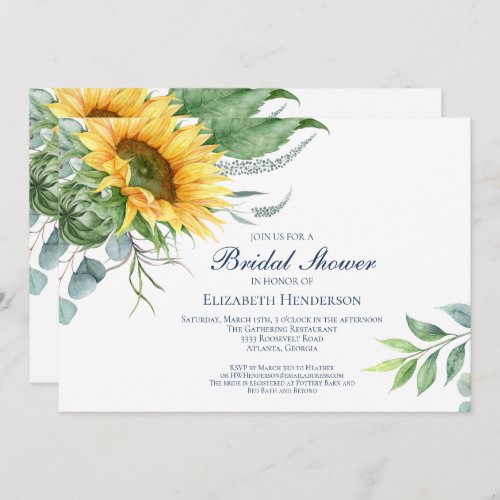 Watercolor Sunflower Floral Bridal Shower  Invitation