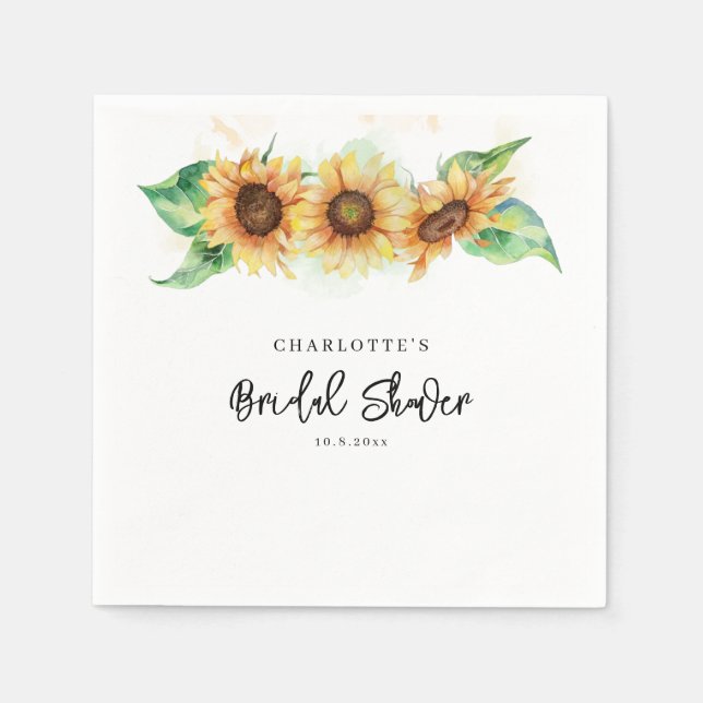 Watercolor Sunflower Floral Bridal Shower Paper Napkins (Front)