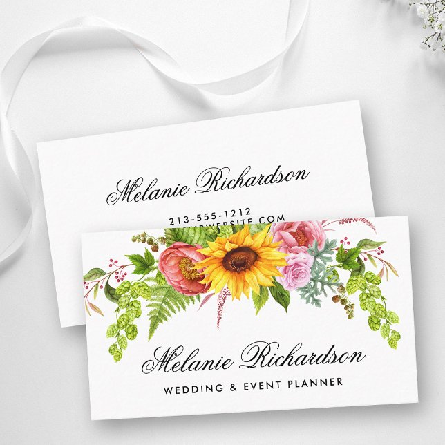 Watercolor Sunflower Floral Business Card (Customize to change text size, color or text style.)