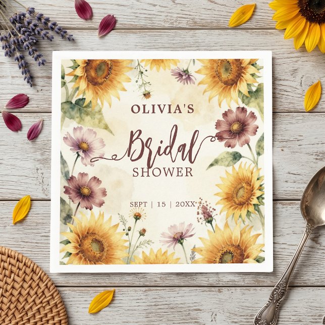 Watercolor Sunflower Floral Fall Bridal Shower Napkins (Creator Uploaded)