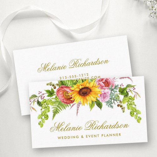Watercolor Sunflower Floral Gold Business Card