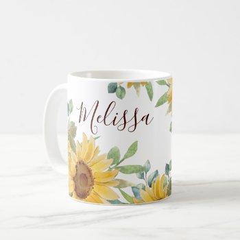 Watercolor Sunflower Floral Monogram Name   Coffee Mug by InitialsMonogram at Zazzle