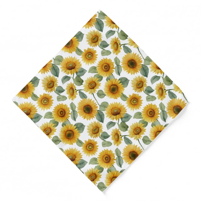 Watercolor Sunflower Floral Pattern Bandana (Front)