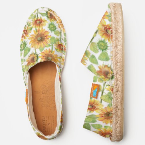 Watercolor Sunflower Floral Pattern  Botanical Espadrilles