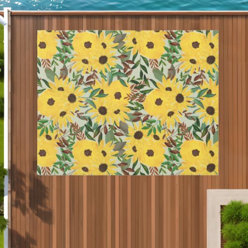 Watercolor Sunflower Floral Pattern Outdoor Rug