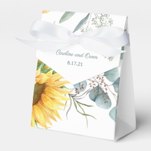 Watercolor Sunflower Floral Personalized Wedding Favor Boxes