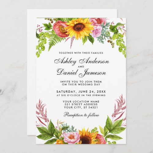 Watercolor Sunflower Floral Photo Wedding Invitation