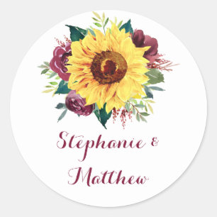 Watercolor Sunflower Floral Wedding Classic Round Sticker