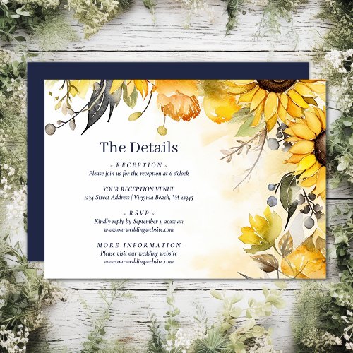 Watercolor Sunflower Floral Wedding Details Enclosure Card