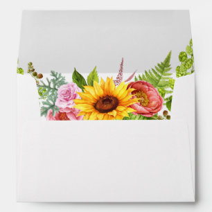 Watercolor Sunflower Floral Wedding Envelope