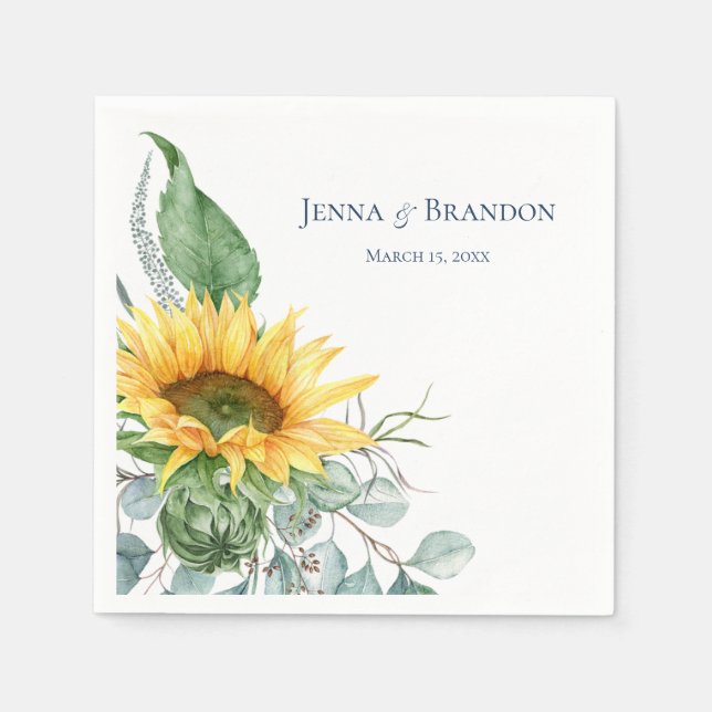 Watercolor Sunflower Floral Wedding Napkins (Front)