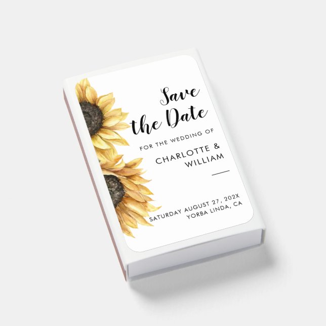 Watercolor Sunflower Floral Wedding Save the Date Matchboxes (Front Closed)