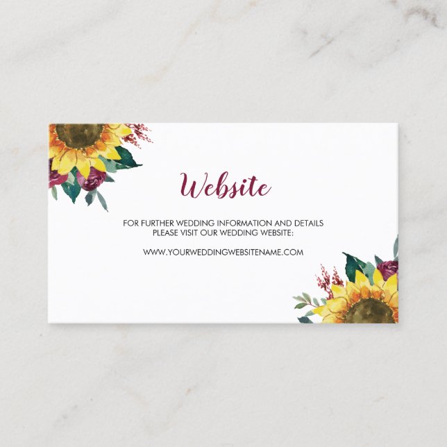 Watercolor Sunflower Floral Wedding Website Card (Front)