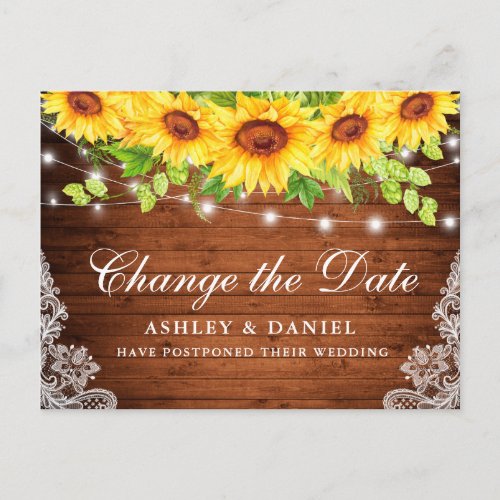 Watercolor Sunflower Floral Wood Change The Date Postcard