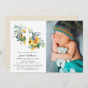watercolor sunflower florals Baptism Invitation