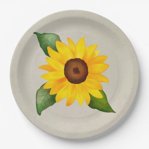 Watercolor Sunflower Flower Yellow Beige Paper Plates