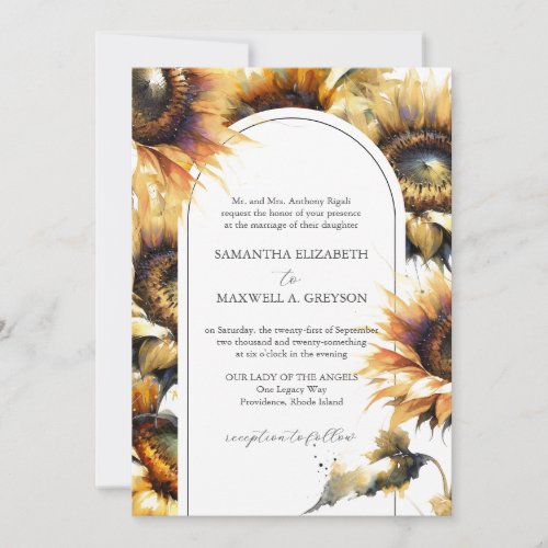 Watercolor Sunflower Formal Wedding Invitations