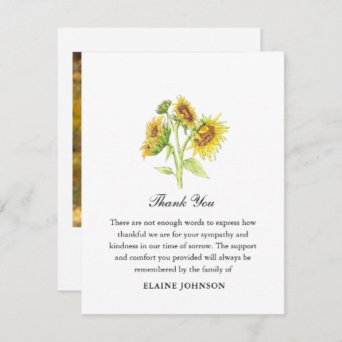 Watercolor Sunflower Funeral Photo Thank you 
