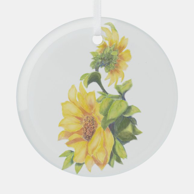 Watercolor Sunflower Gadrden Flower Art Glass Ornament (Front)