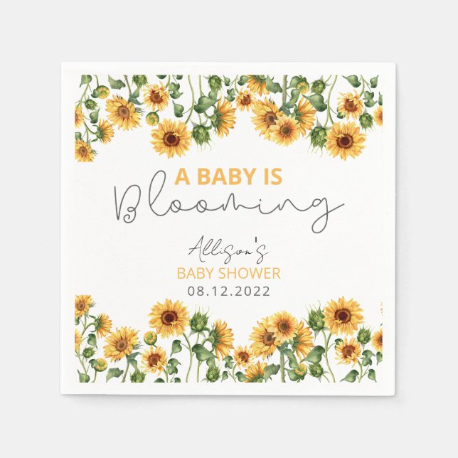 Watercolor Sunflower Garden Floral Neutral Gender Napkins (Front)