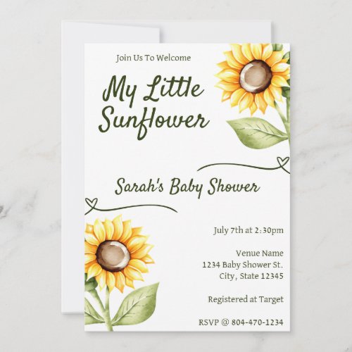 Watercolor Sunflower Gender Neutral Baby Shower Invitation