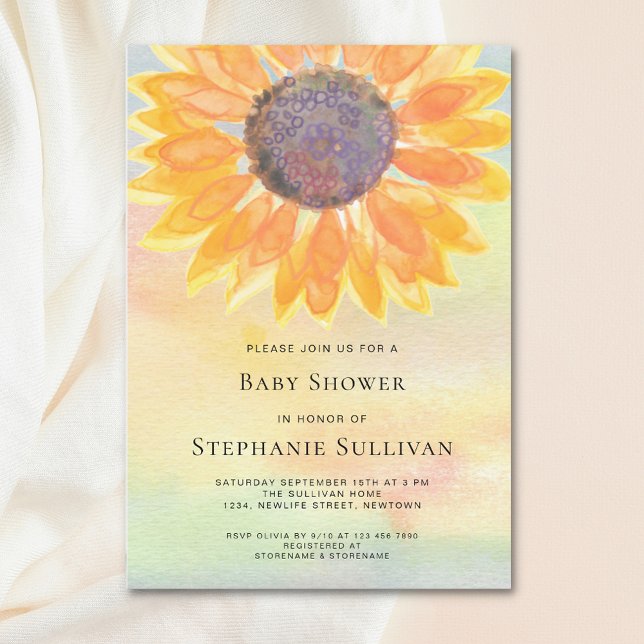Watercolor Sunflower Gender Neutral Baby Shower Invitation (Creator Uploaded)