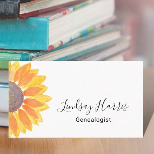 Watercolor Sunflower Genealogist Business Card
