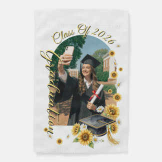 Watercolor Sunflower Graduation Cap Class of 2026 Garden Flag
