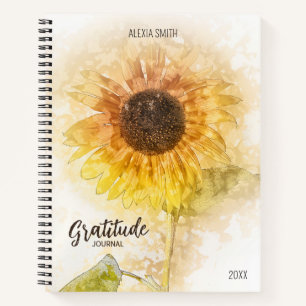 Watercolor Sunflower Gratitude Journal, Notebook