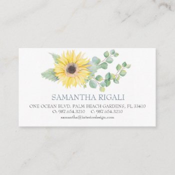 Watercolor Sunflower Green Eucalyptus Business Enclosure Card by VGInvites at Zazzle