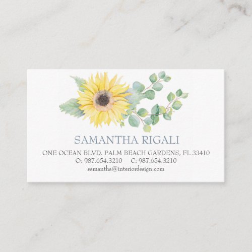 Watercolor Sunflower Green Eucalyptus Business Enclosure Card