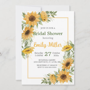 Watercolor Sunflower Greenery Bridal Shower Invitation