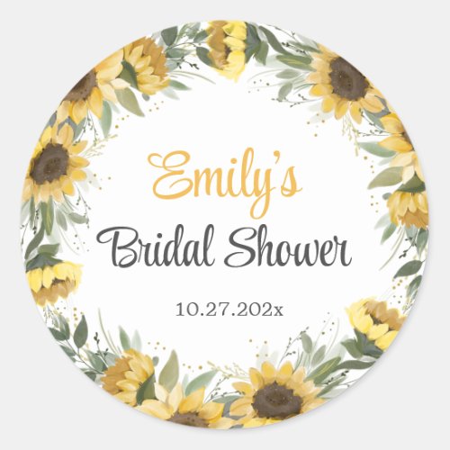 Watercolor Sunflower Greenery  Classic Round Sticker