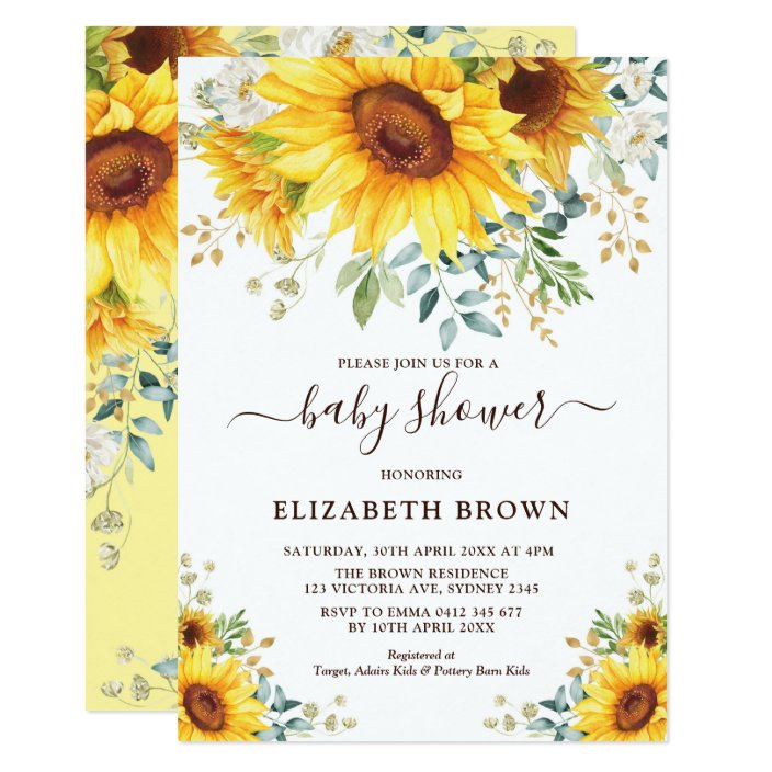 Watercolor Sunflower Greenery Garden Baby Shower Invitation