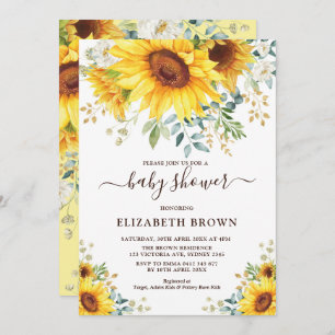 Watercolor Sunflower Greenery Garden Baby Shower Invitation