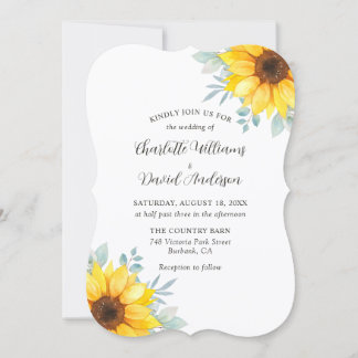 Watercolor Sunflower Greenery Wedding Invitation