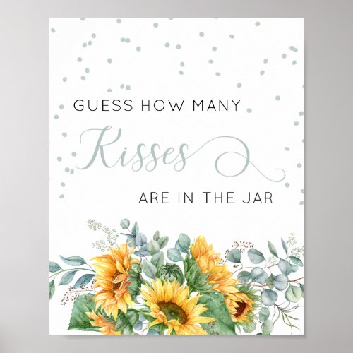 Watercolor Sunflower Guess How Many Kisses Shower Poster