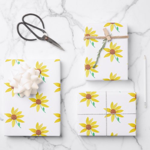 Watercolor Sunflower Hand Painted Pretty Pattern Wrapping Paper Sheets