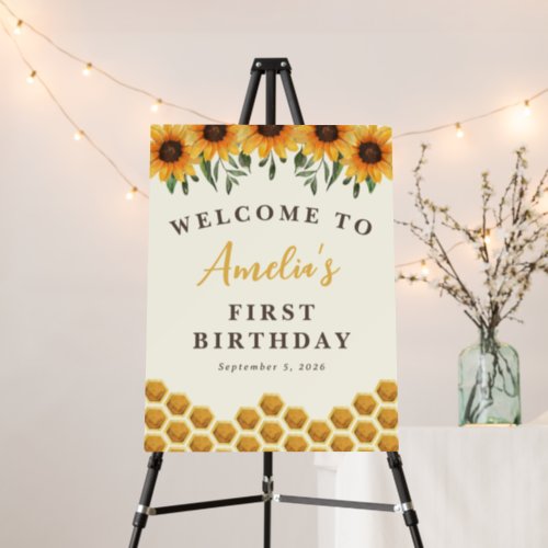 Watercolor Sunflower Honeycomb 1st Birthday Welcom Foam Board