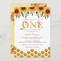 Watercolor Sunflower Honeycomb First Bee-day  Invitation