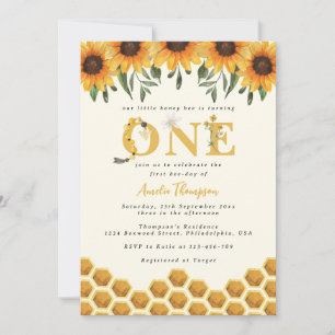 Watercolor Sunflower Honeycomb First Bee-day Invitation