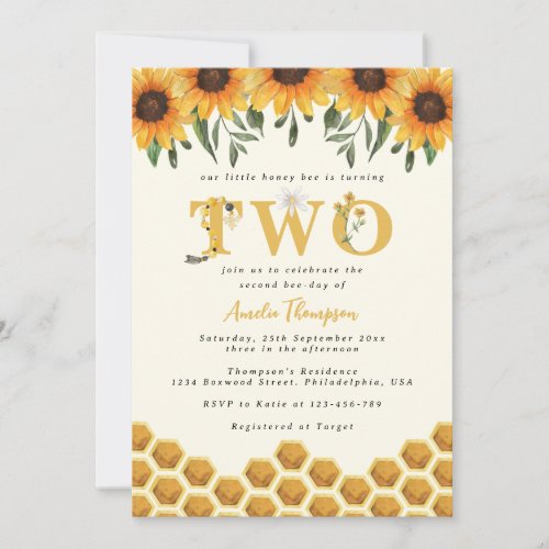 Watercolor Sunflower Honeycomb Second Bee_day Invitation